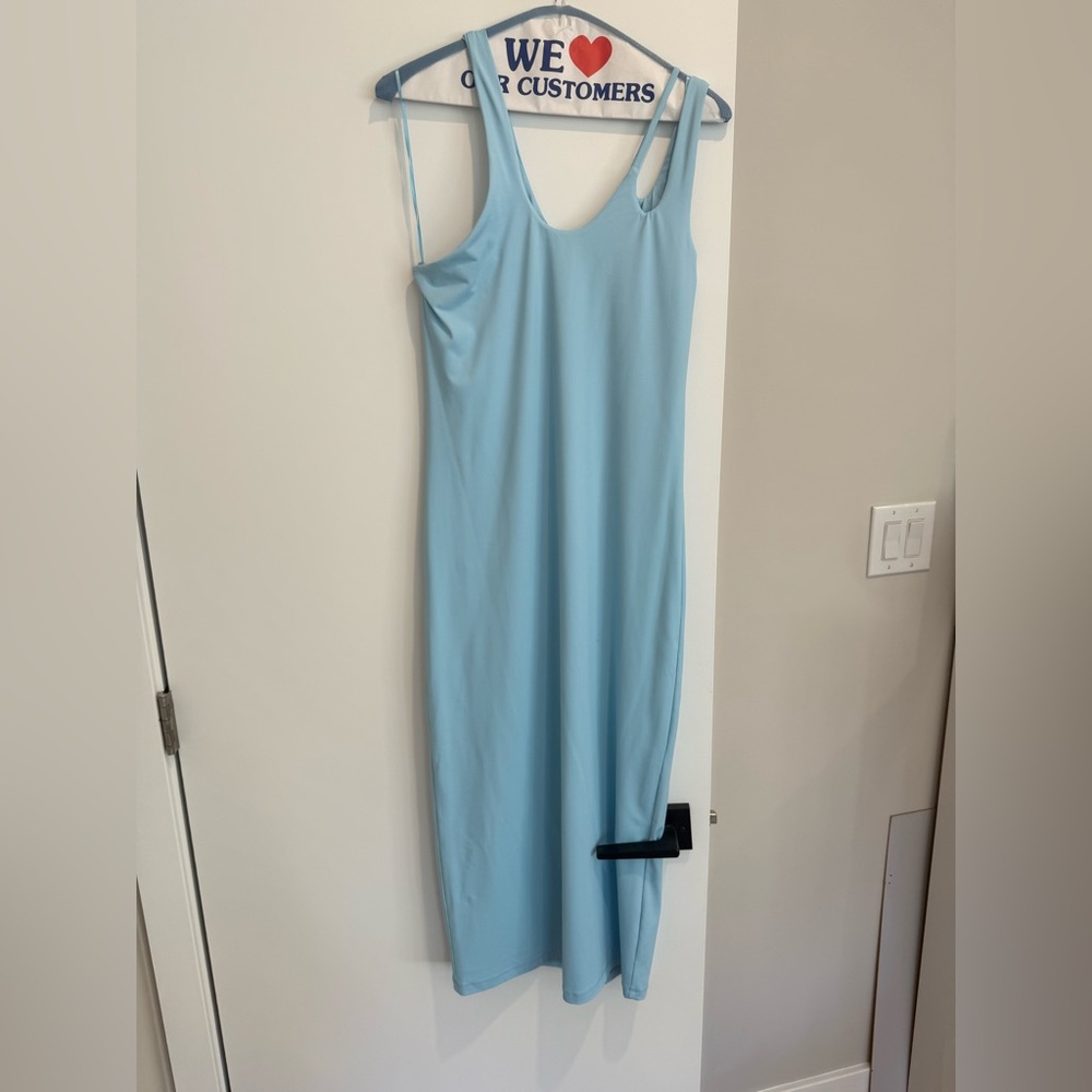 Blue Bardot echo dress in size Large.